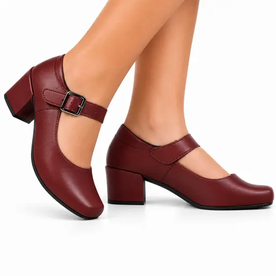 Sapato Feminino Fechado Saltinho Baixo Sandalia Fechada Casual Estilo Conforto Marsala