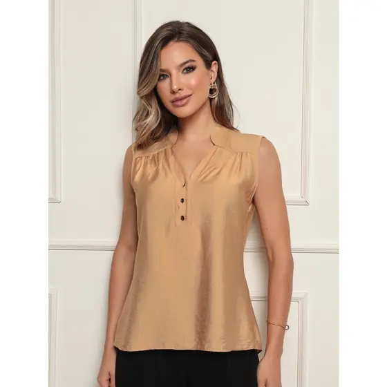 Blusa Feminino Sem Manga Com Botoes Na Frente