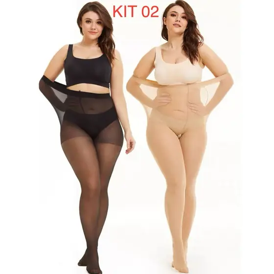 KIT 2 PÇS MEIA CALÇA ELÁSTICA CINTURA ALTA RESISTENTE A RASGOS