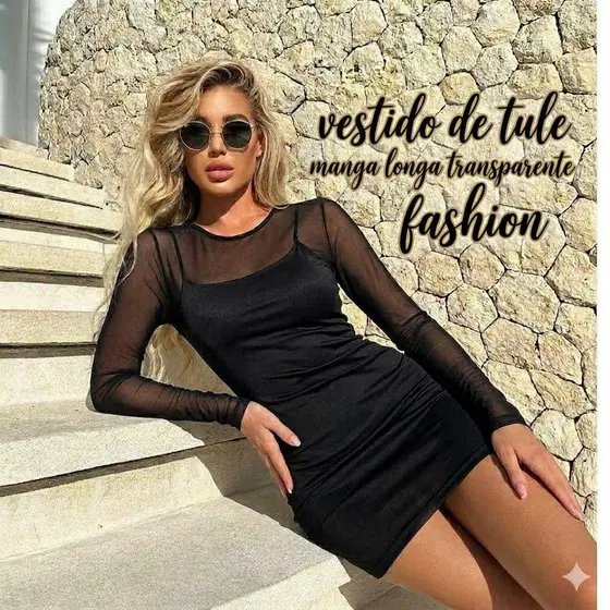 Vestido de Tule Manga Longa