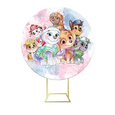 Painel Redondo Sublimado - Patrulha Canina Aquarela Rosa 1,5m
