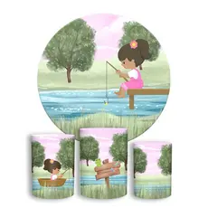 Kit Painel Redondo 1,50 + Trio De Capas De Cilindro pesca Pescaria - Menina