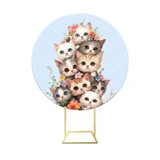 Painel De Festa Em Tecido Gatinhos Delicados Flores 1,50m 01
