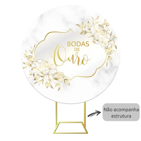Painel De Festa Redondo Tecido Bodas de Ouro C/elástico 1,50m