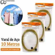 Kit 2/3/4/6/8/12 Varal de Fio De Aço Reforçado 10 Metros Cada Revestido em PVC para Roupas