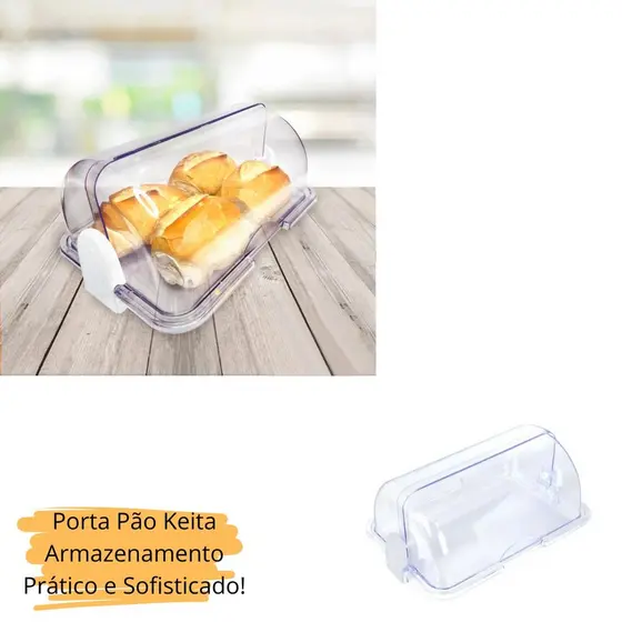 Porta Pão Bolo  Multiuso  Acrílico Cristal Tampa Retratil Cozinha Premium Clássico -NEW