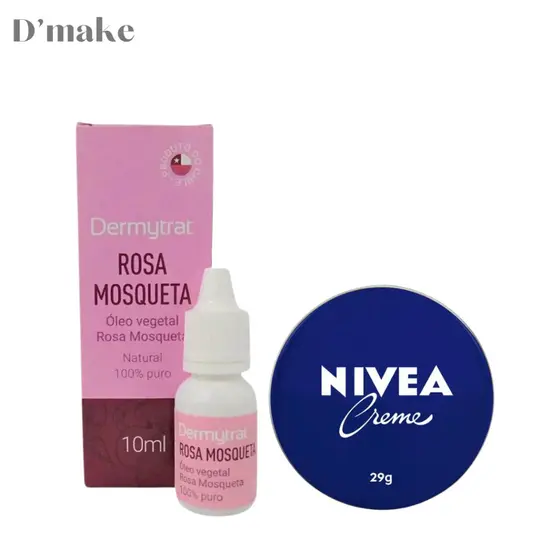Kit Creme Nívea lata 29gr + Óleo de Rosa Mosqueta Puro 10ml