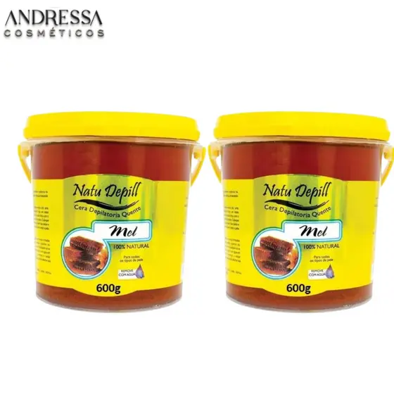 Cera Kit com 2 Natu Depill  Depilação Quente rápida e Remove com Água Mel Natural 600g