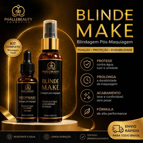 Kit Blindemake + Blindagem Pós-Maquiagem Fixador Profissional, Pele Selada, Make à Prova de Suor e Oleosidade