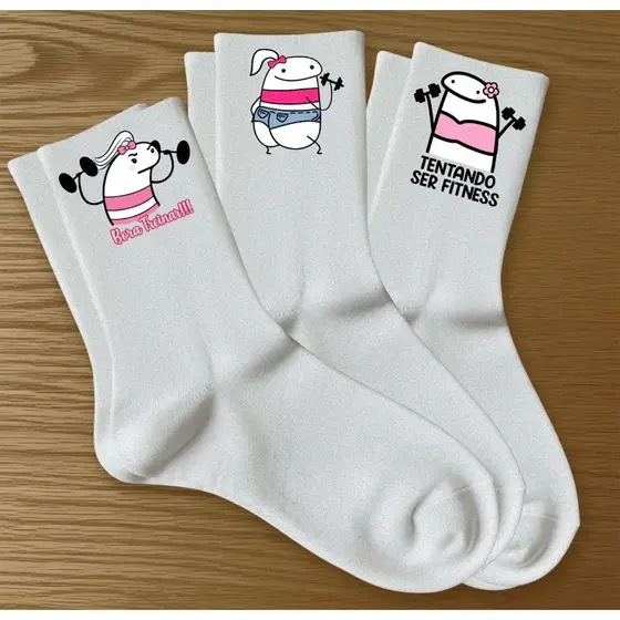 Meias Flork Academia Kit 3 Pares De Meias Confortáveis Estampa Flork Academia