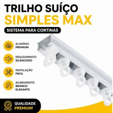 Trilho Suíço Alumínio Branco com Deslizamento Suave para Cortina