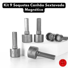 Kit 9 Soquetes Canhão Sextavado Magnético 5mm a 13mm Para Parafusadeira