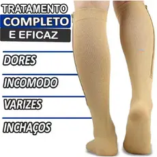 Par Meia Média Compressão Varizes Pernas Cansadas Inchaço Dores 3/4 com Zíper