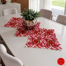 Caminho de Mesa Crochê Artesanal Floral 102x49cm Algodão