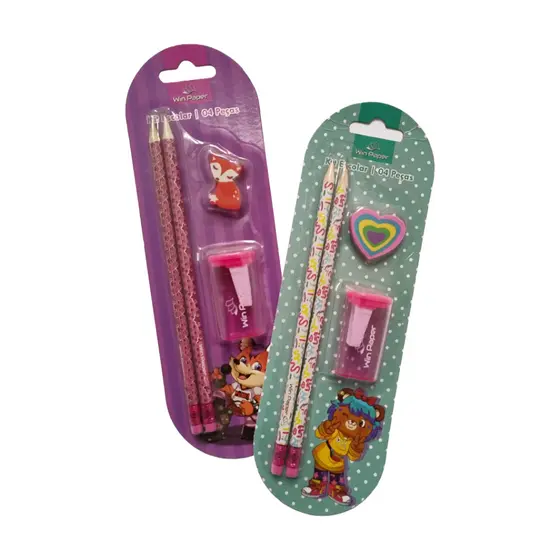 Kit Escolar Lapis com Apontador e Borracha Menina e Menino