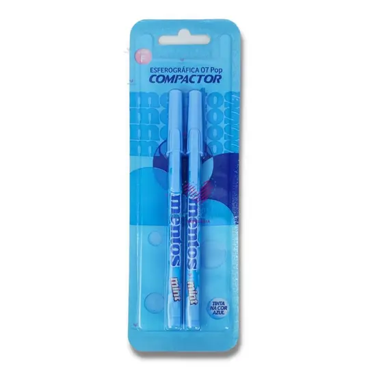 Kit Caneta Esferográfica Azul Escolar Mentos Compactor 07 Pop