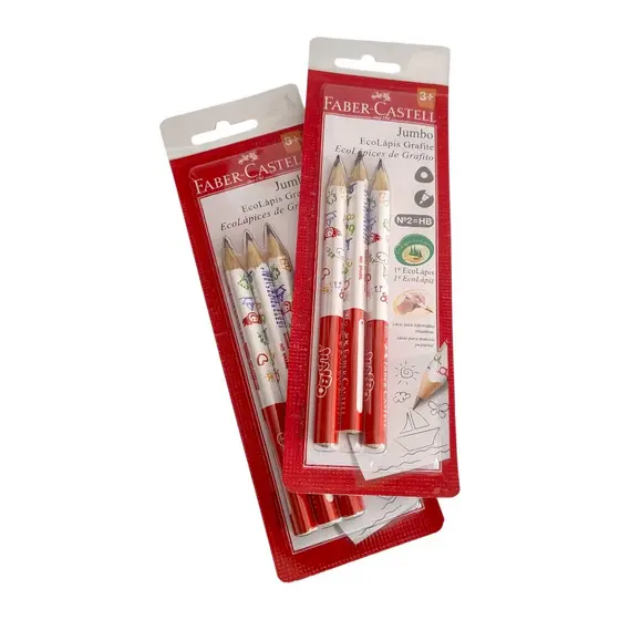 Lápis Grafite Triangular EcoLápis Jumbo Nº2 HB Faber-Castell BT 3 UN Escolar Infantil