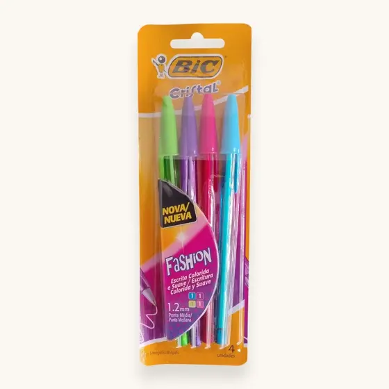 Caneta Esferográfica Bic Cristal Fashion 1.2mm Colorida 04 Cores
