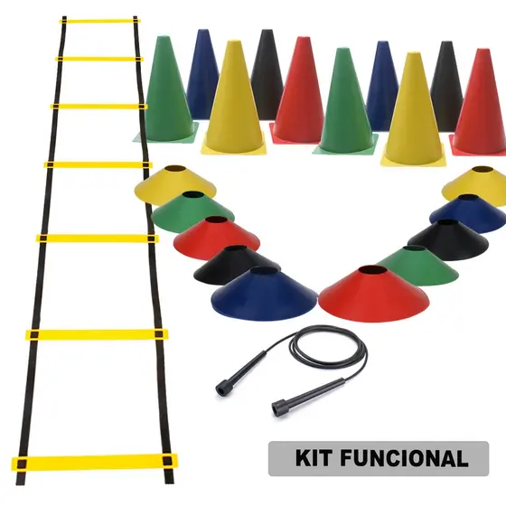 Escada para agilidade Nylon Corda de Pular 10 Cones 10 Cones Treinamento Funcional - Colorido