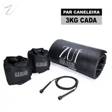 Kit Par Caneleira Tornozeleira Peso 3kg + Corda de Pular + Colchonete Preto Profissional