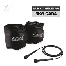 Caneleira De Academia 3Kg Tornozeleira De Peso o Par E Corda Para Pular Kit Para Treinar