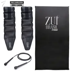 Colchonete Preto E Corda De Pular E Par Tornozeleira Caneleira Peso 6kg Profissional