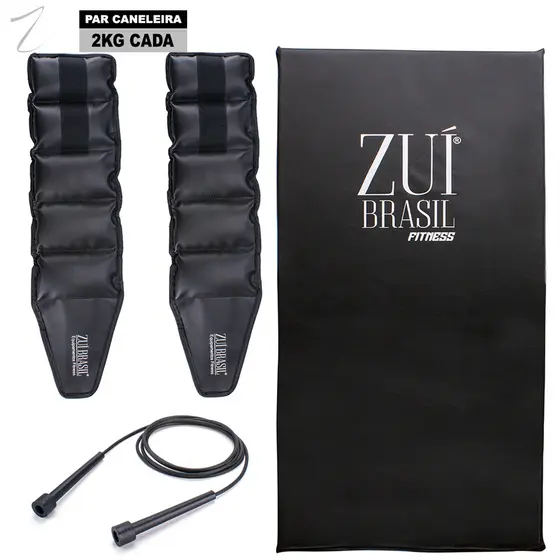 Kit Funcional Academia, Corda de Pular Crossfit + Par Caneleira 2kg + Colchonete