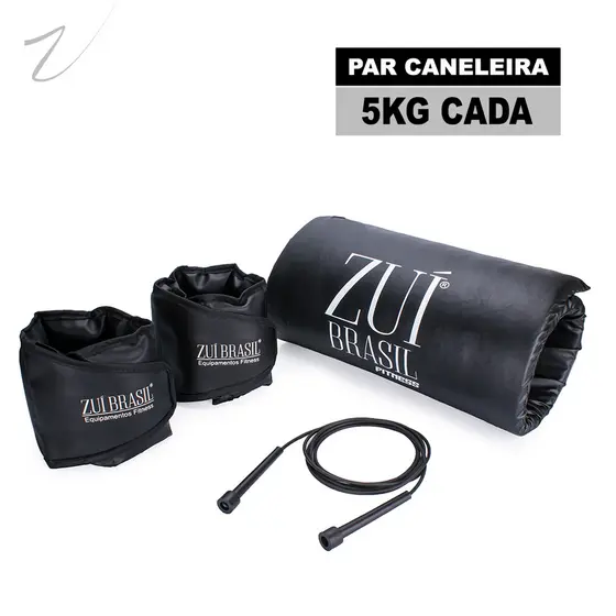 Kit Colchonete, Corda de Pular Ajustável, Par De Caneleira Tornozeleira De Peso 5 Kg Profissional