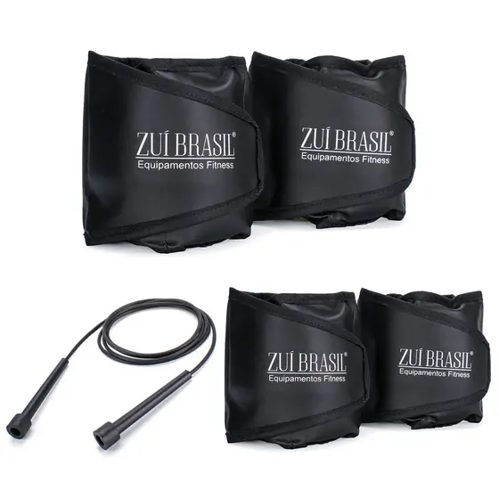 Kit Caneleira Tornozeleira Peso 5kg + Caneleira 3kg + Corda de Pular Profissional