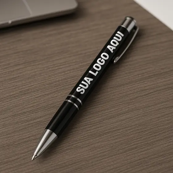 Caneta Metal Preto Personalizada Nome Logo Laser Lembrança