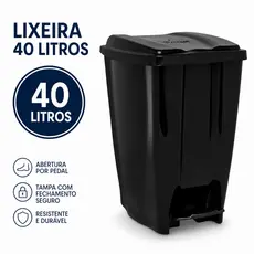 Lixeira com Pedal 40 litros Plastico Reforçado Multiuso Cozinha Banheiro ECO Nature Jaguar Utilidade