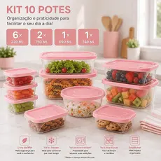 Kit 10 Potes de Mantimentos Plástico para Alimentos Organização Cozinha