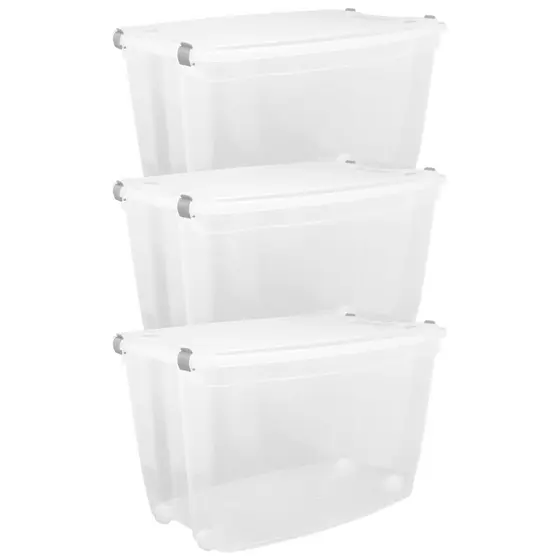 Kit 3 Caixas Organizadoras 78L Grandes Empilháveis para Sapatos Cobertores Multiuso