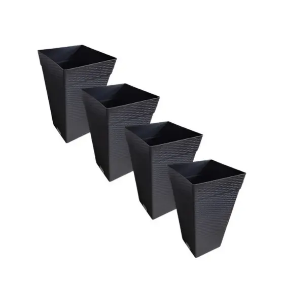 Kit 04 Vasos Flores e Plantas Coluna Rattan 17,5 Litros Plastico Resistente Area Externa