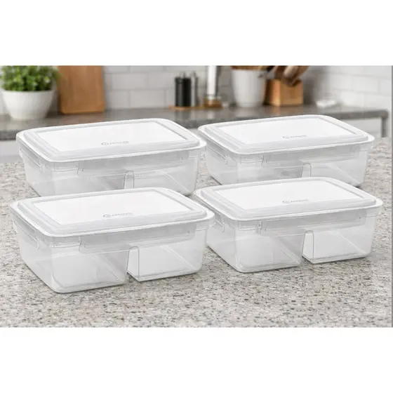 Kit 4 Marmitas Fitness 1,25L com Divisórias Potes Plásticos Práticos e Versáteis pote transparente com trava