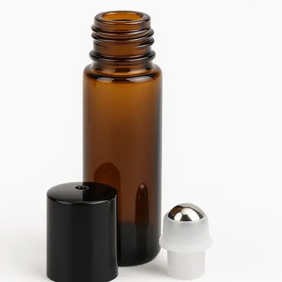 Frasco Roll On Para Óleo Essencial Vidro Âmbar 5ml Tampa Plástico Preta