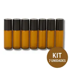 Kit 7 Frascos De Vidro Garrafinha Ambar Roll-on 5ml Com Tampa e Esfera em Inox