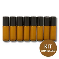 Kit 8 Frascos De Vidro Garrafinha Ambar Roll-on 5ml Com Tampa e Esfera em Inox