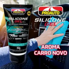 Silicone em Gel Aroma Carro Novo Proauto 150g Brilho e Proteção de Plásticos Borrachas Couro e Vinil