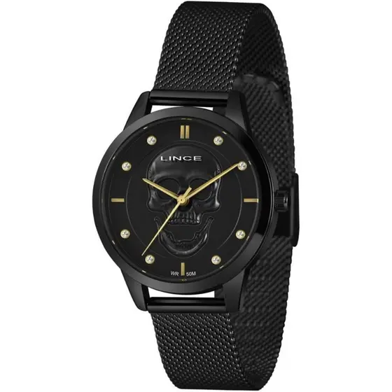 RELÓGIO LINCE FEMININO PRETO CAVEIRA LRN4809L36 P1PX