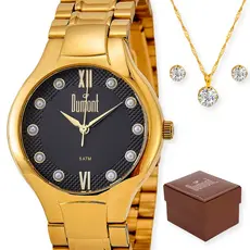 Relogio Dumont Feminino Dourado + Kit Du2035Lob/K4P