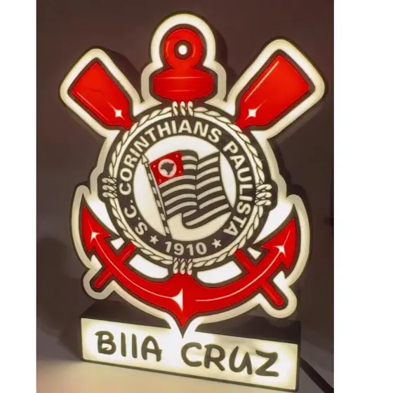 LUMINARIA 3D DO CORINTHIANS PERSONALIZADA COM NOME LUZ NOTURNA PARA QUARTO, ESCRITORIO, SALA, ETC..