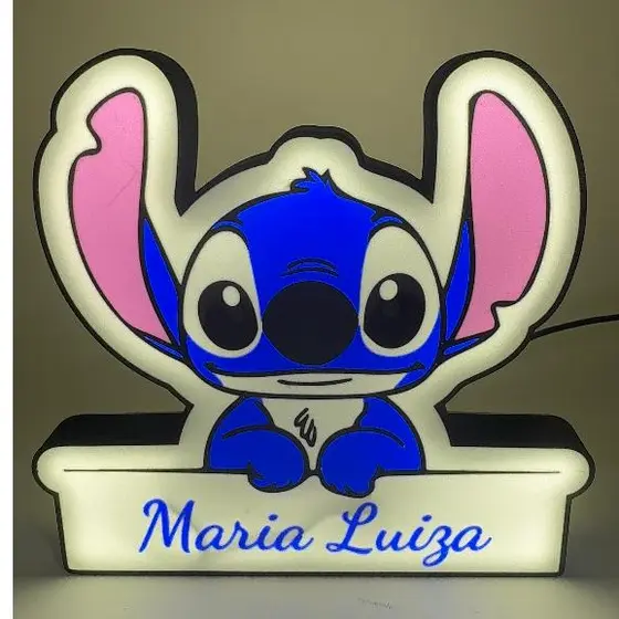 LUMINARIA 3D DO PERSONAGEM STITCH PERSONALIZADA COM NOME LUZ NOTURNA PARA QUARTO,  ESCRITORIO,  SALA,  ETC..
