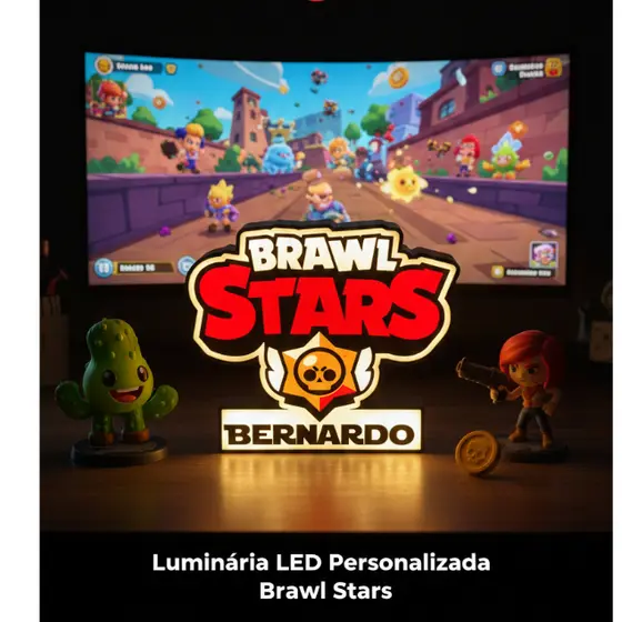 LUMINARIA 3D DO JOGO BRAWL STARS PERSONALIZADA COM NOME LUZ NOTURNA PARA QUARTO, ESCRITORIO, SALA, ETC..