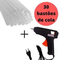 Kit Pistola de Cola Quente 10W Bivolt + 30 Bastões de Cola Quente Revolver Profissional
