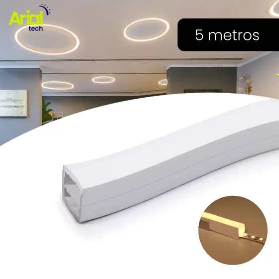 Perfil Silicone Sobrepor 5 Metros 10x10mm Flexível Para Fita Led