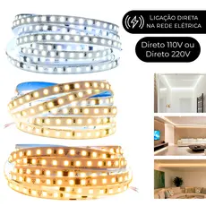 Fita Led 110v/220v Direta 120leds/m Rolo 10m Não Usa Fonte Led Interno