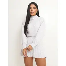 Conjunto fio mousse Saia plissada curta tricot canelada e blusa feminina elegante Gola Alta Outono Inverno Moda Feminina