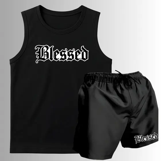 Kit Camiseta Regata Masculina Algodão Varias Estampas + Short Tactel P ao GG