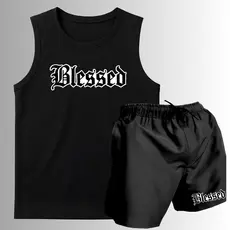 Kit Camiseta Regata Masculina Algodão Varias Estampas + Short Tactel P ao GG